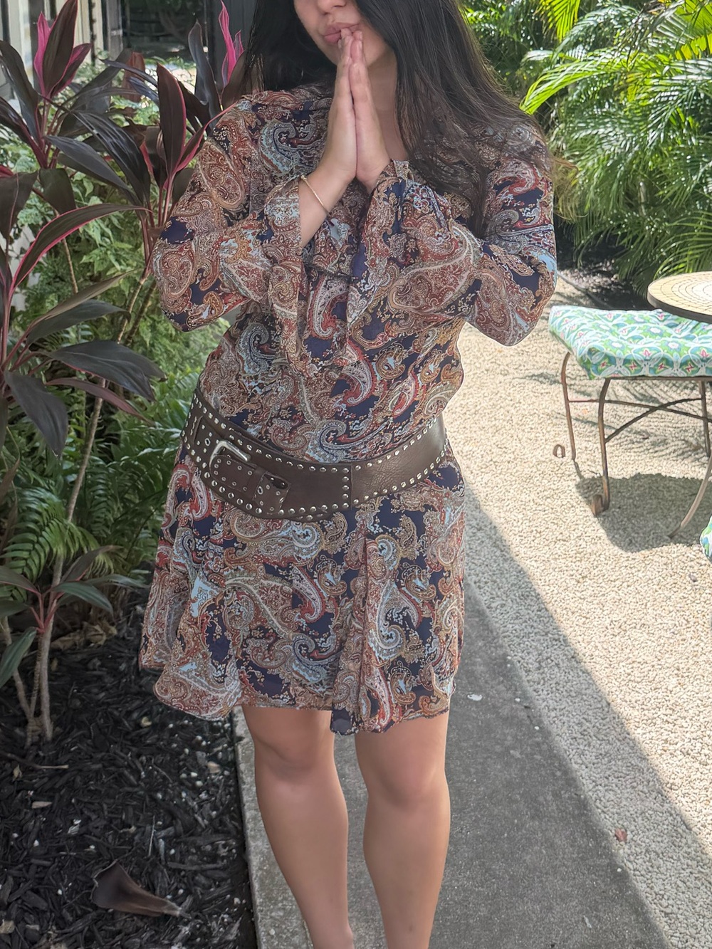 Lucky Brand Paisley Mini Dress in Navy, Brown and Cream
